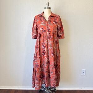 NATURAL LIFE Rebecca Midi Dress Burnt Orange Floral Boho Cottagecore NWT